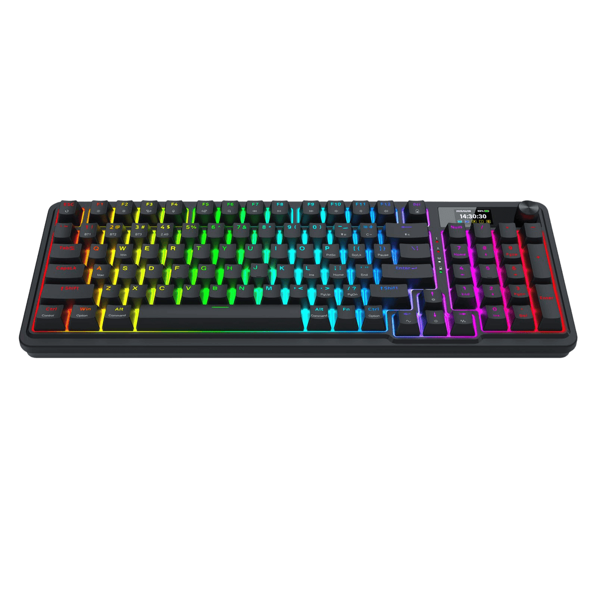Redragon K719 Wireless Gasket Gaming Keyboard w/Hype Screen & Knob, 95 Keys Mechanical Keyboard, Easy-Control 1.14’’ TFT Info Display, 5-Layer Noise Dampening, Custom Linear Switch, Essential Black