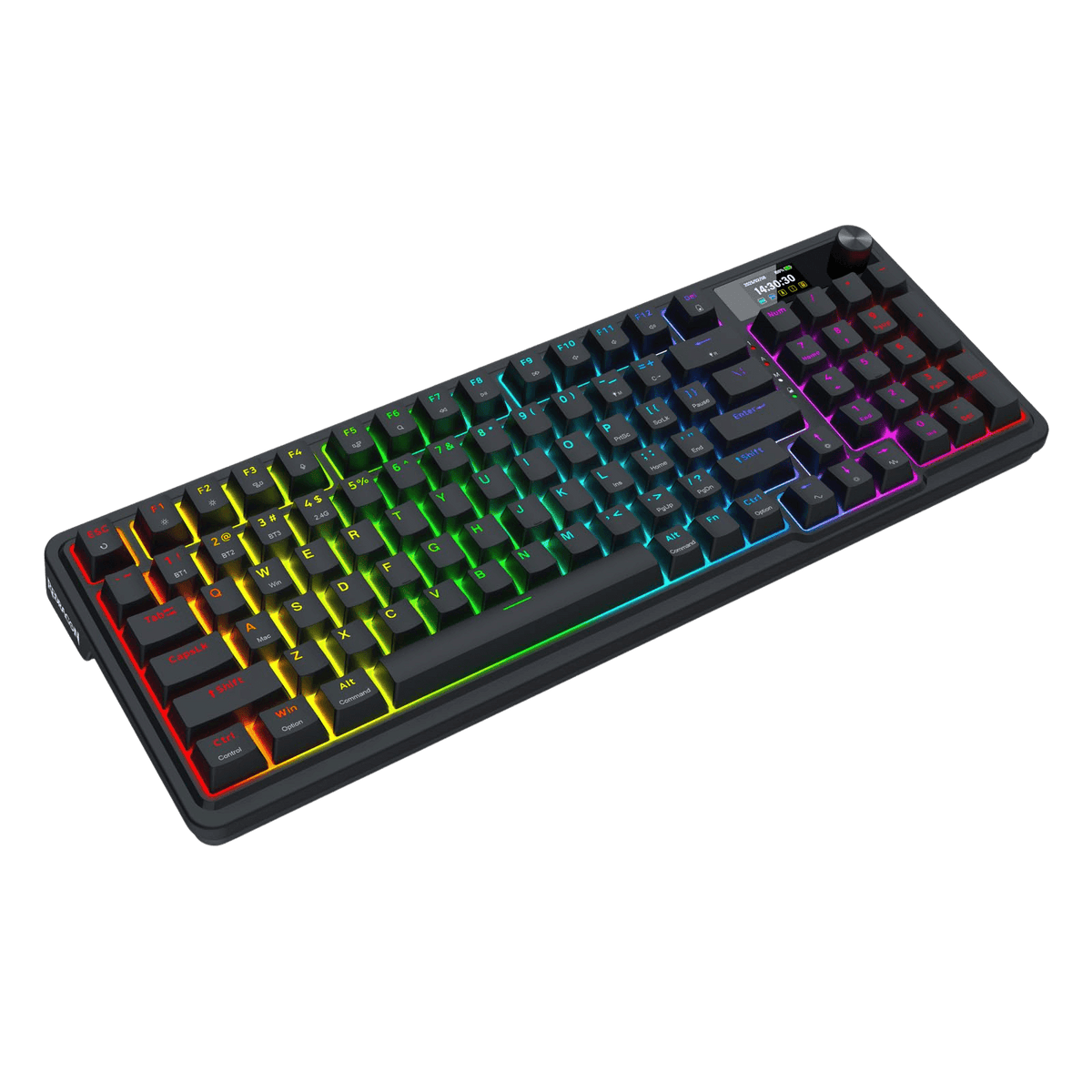 Redragon K719 Wireless Gasket Gaming Keyboard w/Hype Screen & Knob, 95 Keys Mechanical Keyboard, Easy-Control 1.14’’ TFT Info Display, 5-Layer Noise Dampening, Custom Linear Switch, Essential Black