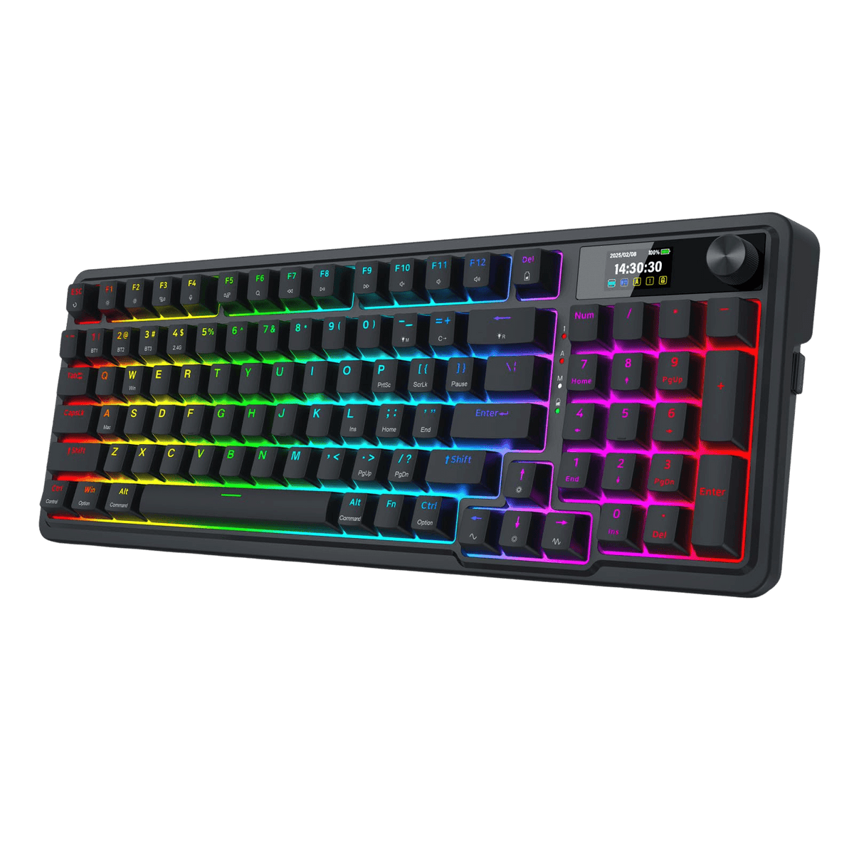 Redragon K719 Wireless Gasket Gaming Keyboard w/Hype Screen & Knob, 95 Keys Mechanical Keyboard, Easy-Control 1.14’’ TFT Info Display, 5-Layer Noise Dampening, Custom Linear Switch, Essential Black