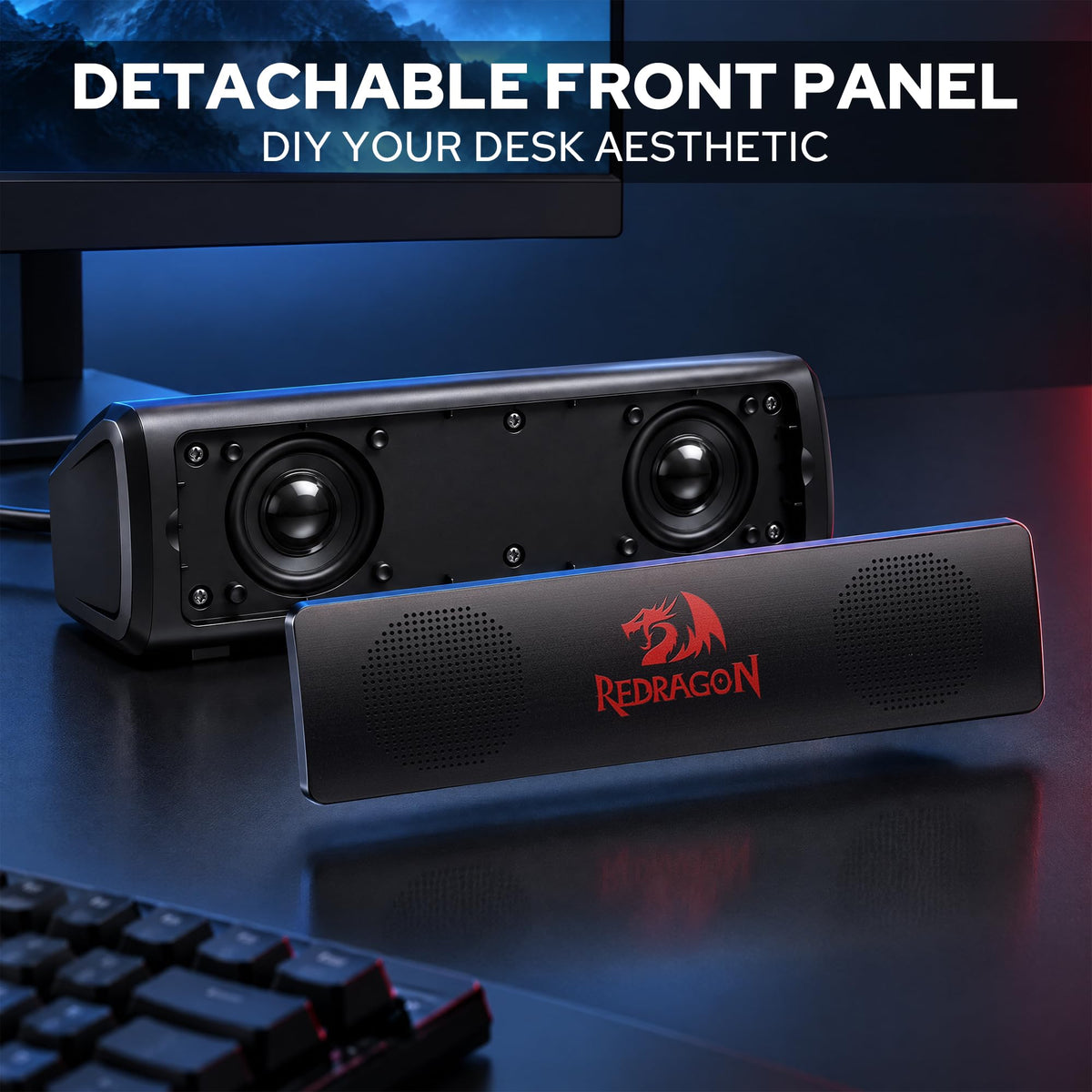 Redragon GS531 Wired 2.0 Channel Sound Desktop Computer Speakers, classic black with Detachable Panel