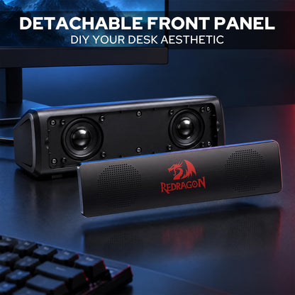 Redragon GS531 Wired 2.0 Channel Sound Desktop Computer Speakers, classic black with Detachable Panel
