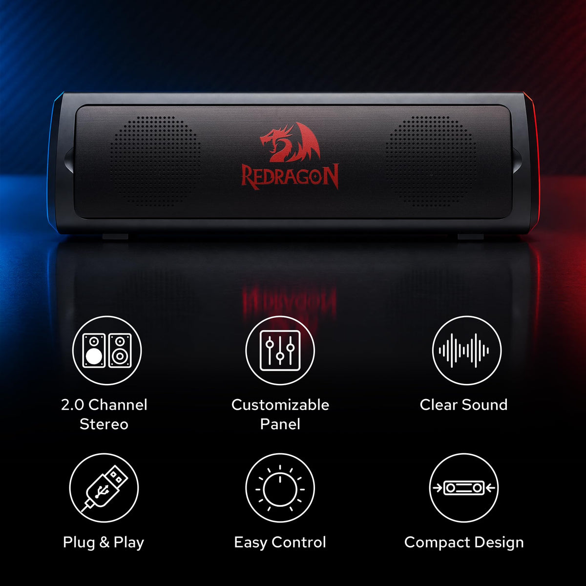 Redragon GS531 Wired 2.0 Channel Sound Desktop Computer Speakers, classic black
3W PC Soundbar with Detachable Panel, Plug & Play USB Powered PC Gaming Speaker, Easy-Access Volume Control