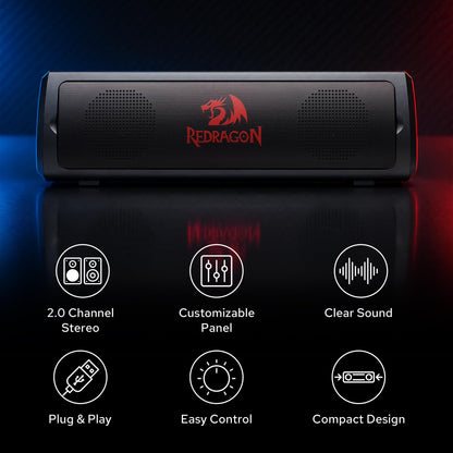 Redragon GS531 Wired 2.0 Channel Sound Desktop Computer Speakers, classic black
3W PC Soundbar with Detachable Panel, Plug & Play USB Powered PC Gaming Speaker, Easy-Access Volume Control