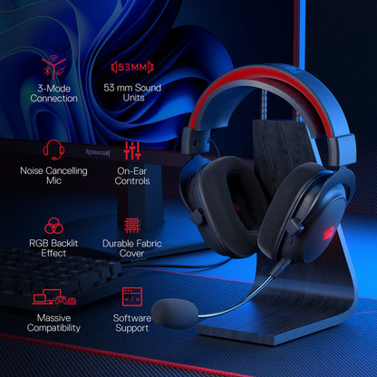 Redragon EU H510 PRO 3-Mode RGB Gaming Headset - 7.1 Surround Sound - 53MM Audio Drivers in Memory Foam Ear Pads w/Durable Fabric Cover- Multi Platforms Headphone - USB Powered for PC/PS4/NS