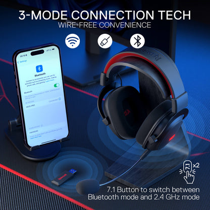 Redragon EU H510 PRO 3-Mode RGB Gaming Headset - 7.1 Surround Sound - 53MM Audio Drivers in Memory Foam Ear Pads w/Durable Fabric Cover- Multi Platforms Headphone - USB Powered for PC/PS4/NS