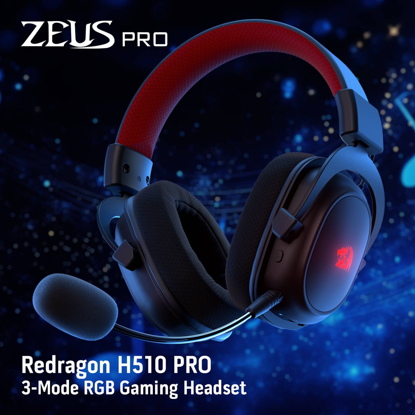 Redragon EU H510 PRO 3-Mode RGB Gaming Headset - 7.1 Surround Sound - 53MM Audio Drivers in Memory Foam Ear Pads w/Durable Fabric Cover- Multi Platforms Headphone - USB Powered for PC/PS4/NS