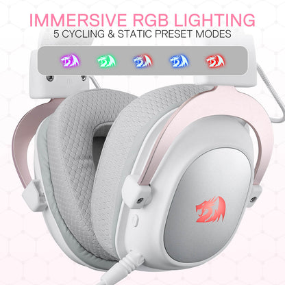 Redragon EU H510 PRO White 3-Mode RGB Gaming Headset - 7.1 Surround Sound - 53MM Audio Drivers in Memory Foam Ear Pads w/Durable Fabric Cover- Multi Platforms Headphone - USB Powered for PC/PS4/NS