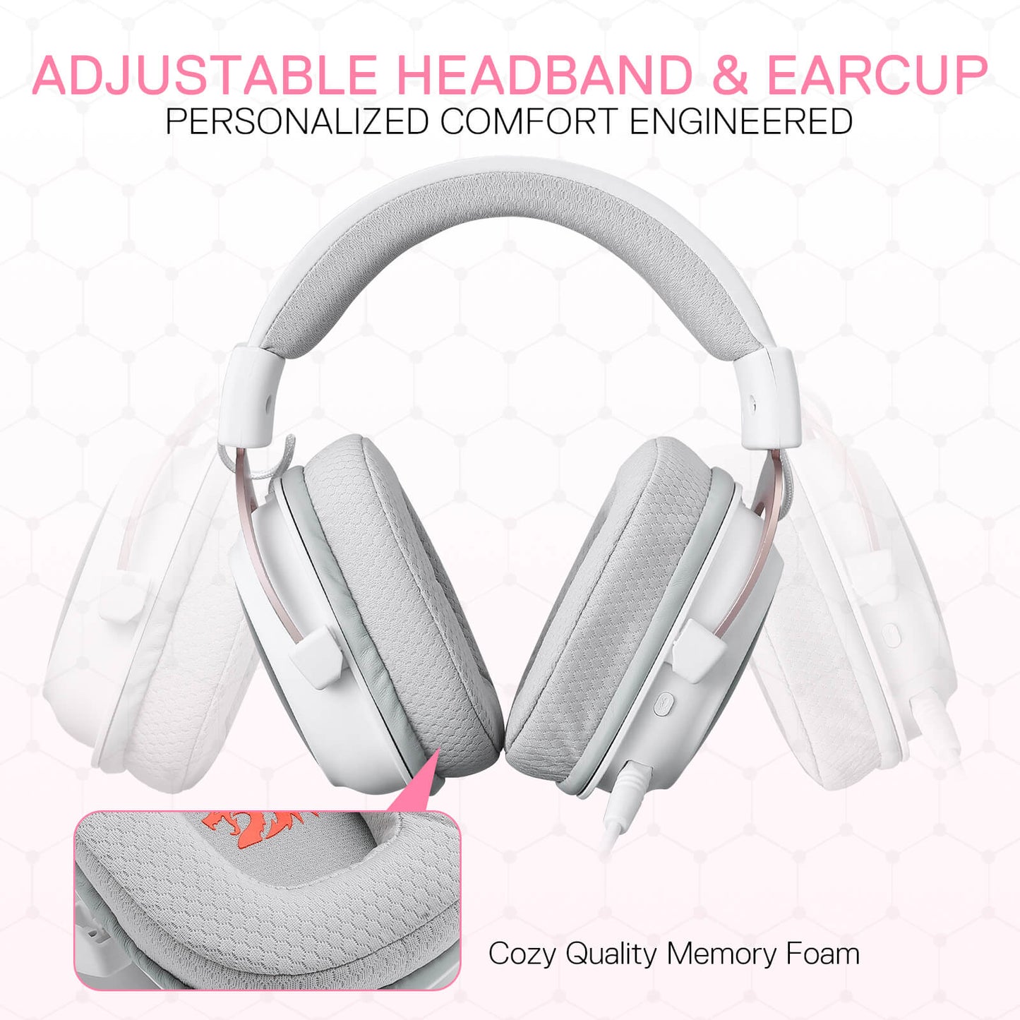 Redragon EU H510 PRO White 3-Mode RGB Gaming Headset - 7.1 Surround Sound - 53MM Audio Drivers in Memory Foam Ear Pads w/Durable Fabric Cover- Multi Platforms Headphone - USB Powered for PC/PS4/NS