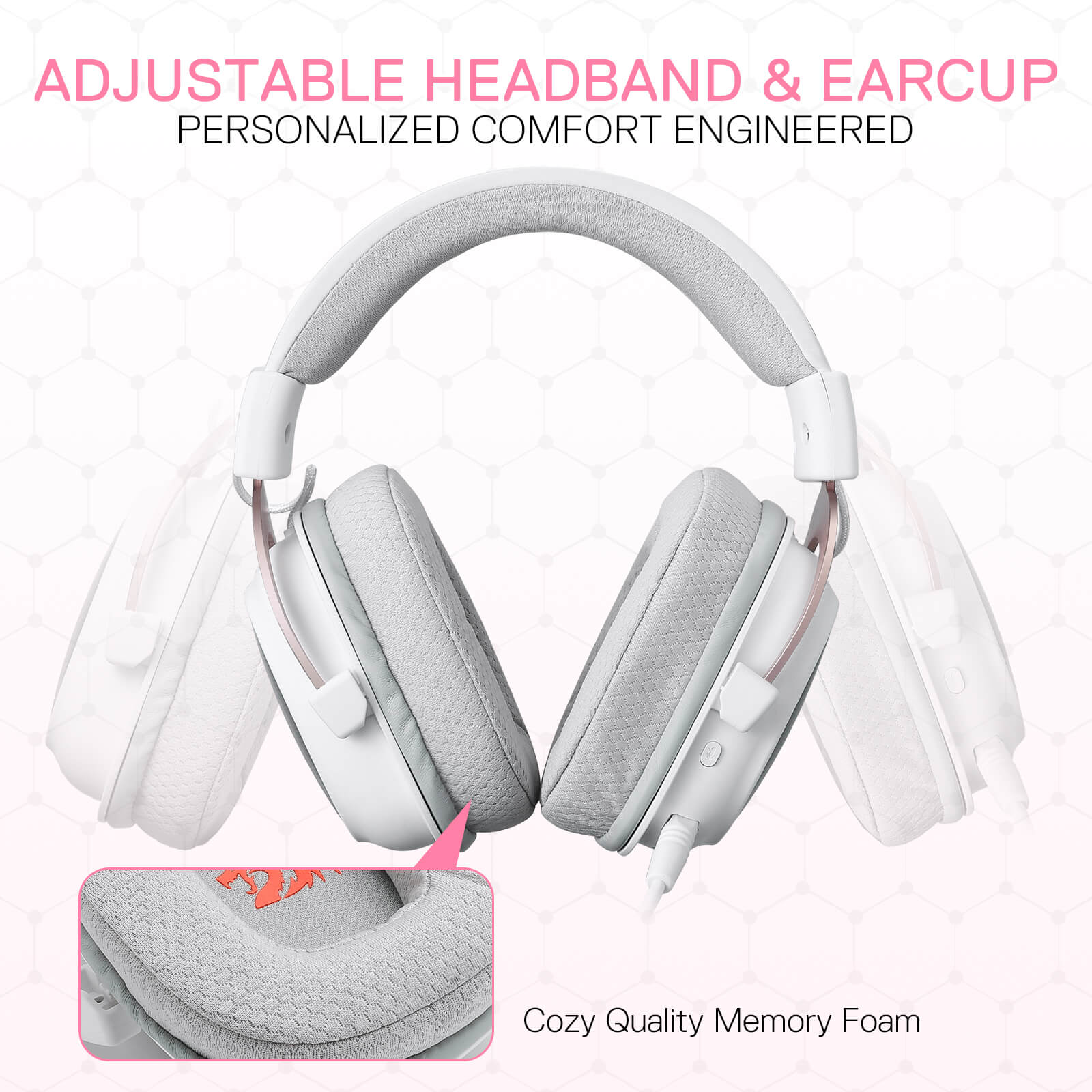 Redragon EU H510 PRO White 3-Mode RGB Gaming Headset - 7.1 Surround Sound - 53MM Audio Drivers in Memory Foam Ear Pads w/Durable Fabric Cover- Multi Platforms Headphone - USB Powered for PC/PS4/NS
