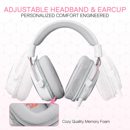 Redragon EU H510 PRO White 3-Mode RGB Gaming Headset - 7.1 Surround Sound - 53MM Audio Drivers in Memory Foam Ear Pads w/Durable Fabric Cover- Multi Platforms Headphone - USB Powered for PC/PS4/NS