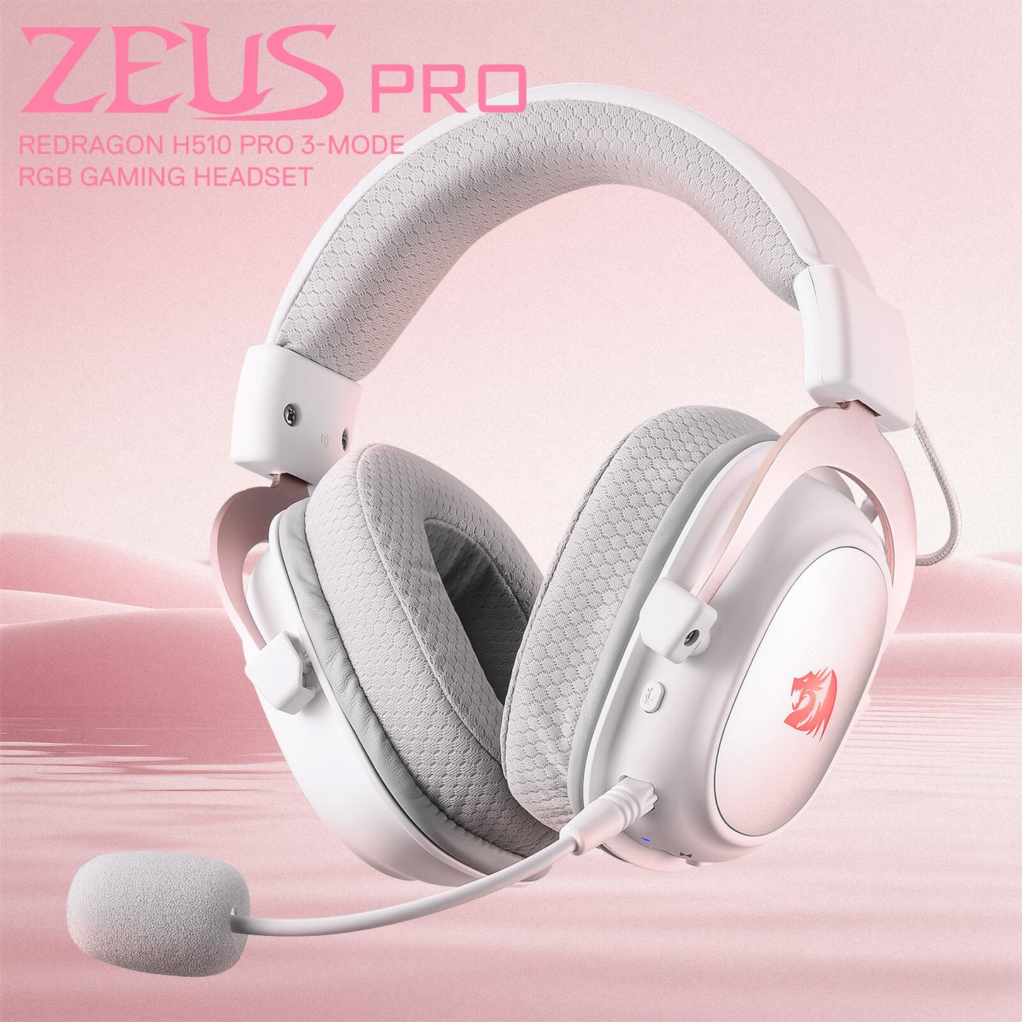 Redragon EU H510 PRO White 3-Mode RGB Gaming Headset - 7.1 Surround Sound - 53MM Audio Drivers in Memory Foam Ear Pads w/Durable Fabric Cover- Multi Platforms Headphone - USB Powered for PC/PS4/NS