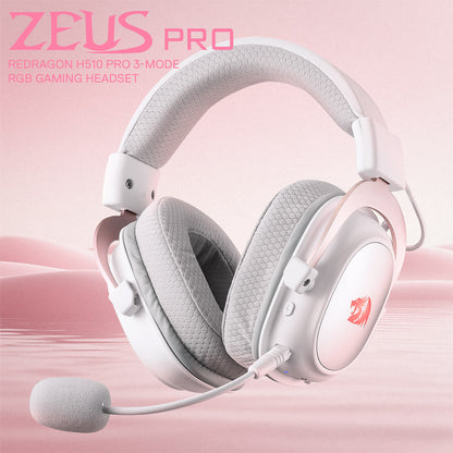 Redragon EU H510 PRO White 3-Mode RGB Gaming Headset - 7.1 Surround Sound - 53MM Audio Drivers in Memory Foam Ear Pads w/Durable Fabric Cover- Multi Platforms Headphone - USB Powered for PC/PS4/NS