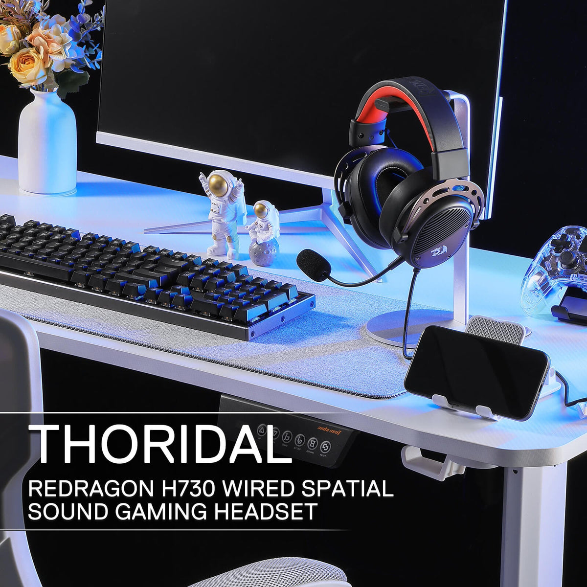 Redragon EU H730 USB Wired Gaming Headset - 53mm Drivers, 360° Spatial Sound, Detachable Noise-Canceling Microphone, Magnetic Replaceable Ear Cushions, Over-Ear Headphones Works for PC/PS4/PS5, Black