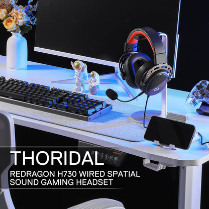 Redragon EU H730 USB Wired Gaming Headset - 53mm Drivers, 360° Spatial Sound, Detachable Noise-Canceling Microphone, Magnetic Replaceable Ear Cushions, Over-Ear Headphones Works for PC/PS4/PS5, Black