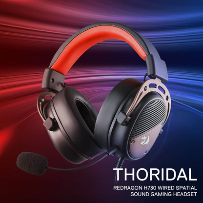 Redragon EU H730 USB Wired Gaming Headset - 53mm Drivers, 360° Spatial Sound, Detachable Noise-Canceling Microphone, Magnetic Replaceable Ear Cushions, Over-Ear Headphones Works for PC/PS4/PS5, Black