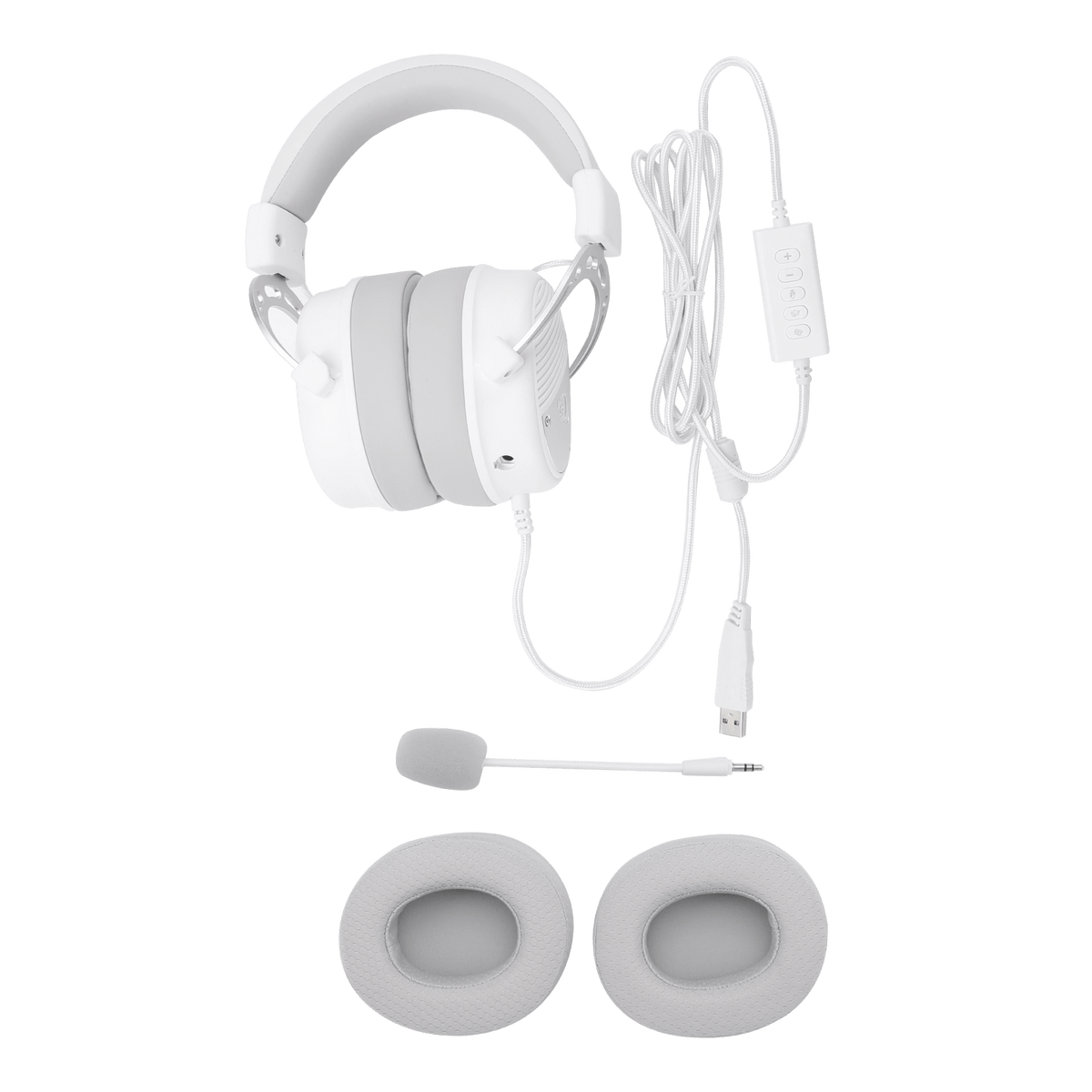 Redragon EU H730 USB Wired Gaming Headset - 53mm Drivers, 360° Spatial Sound, Detachable Noise-Canceling Microphone, Magnetic Replaceable Ear Cushions, Over-Ear Headphones Works for PC/PS4/PS5, White