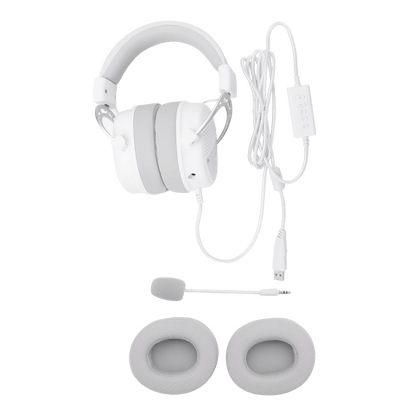 Redragon EU H730 USB Wired Gaming Headset - 53mm Drivers, 360° Spatial Sound, Detachable Noise-Canceling Microphone, Magnetic Replaceable Ear Cushions, Over-Ear Headphones Works for PC/PS4/PS5, White