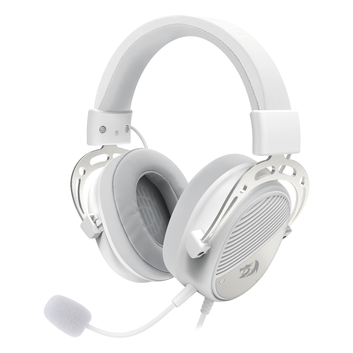 Redragon EU H730 USB Wired Gaming Headset - 53mm Drivers, 360° Spatial Sound, Detachable Noise-Canceling Microphone, Magnetic Replaceable Ear Cushions, Over-Ear Headphones Works for PC/PS4/PS5, White
