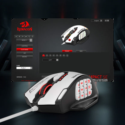 Redragon EU M908 Impact RGB LED MMO Gaming Mouse with 12 Side Buttons, Optical Wired Ergonomic Mouse with Max 24,000DPI, High Precision, 18 Programmable Macro Shortcuts, Comfort Grip