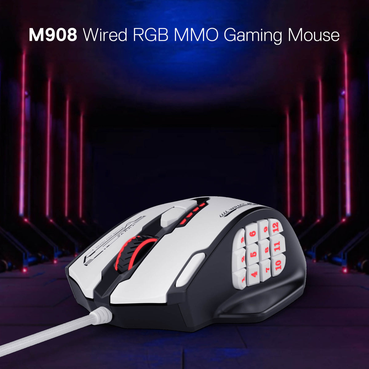 Redragon EU M908 Impact RGB LED MMO Gaming Mouse with 12 Side Buttons, Optical Wired Ergonomic Mouse with Max 24,000DPI, High Precision, 18 Programmable Macro Shortcuts, Comfort Grip