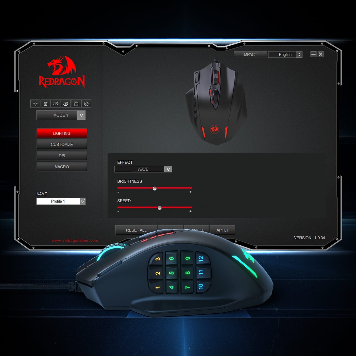 Redragon EU Impact M908 RGB MMO Laser Wired Gaming Mouse