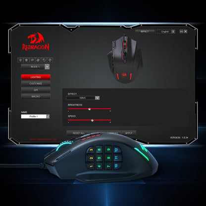 Redragon EU Impact M908 RGB MMO Laser Wired Gaming Mouse
