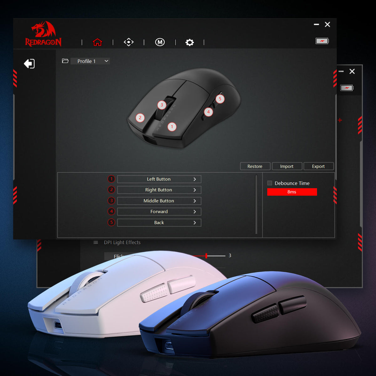 Redragon EU M916 STD 3-Mode Wireless Gaming Mouse, 49G Ultra-Light 24K DPI Mice w/Ergonomic Natural Grip Build, Full Programmable Buttons, Software Supports DIY Keybinds & DPI