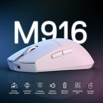 Redragon EU M916 STD 3-Mode Wireless Gaming Mouse, 49G Ultra-Light 24K DPI Mice w/Ergonomic Natural Grip Build, Full Programmable Buttons, Software Supports DIY Keybinds & DPI