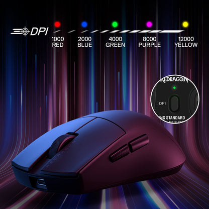 Redragon EU M916 STD 3-Mode Wireless Gaming Mouse, 49G Ultra-Light 24K DPI Mice w/Ergonomic Natural Grip Build, Full Programmable Buttons, Software Supports DIY Keybinds & DPI