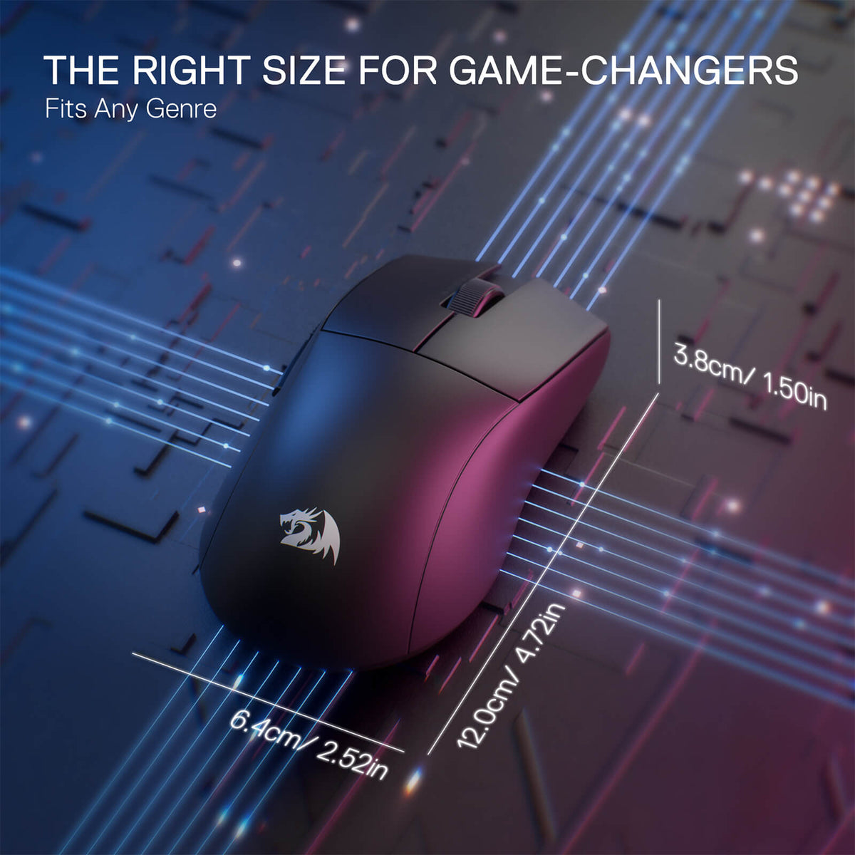 Redragon EU M916 STD 3-Mode Wireless Gaming Mouse, 49G Ultra-Light 24K DPI Mice w/Ergonomic Natural Grip Build, Full Programmable Buttons, Software Supports DIY Keybinds & DPI