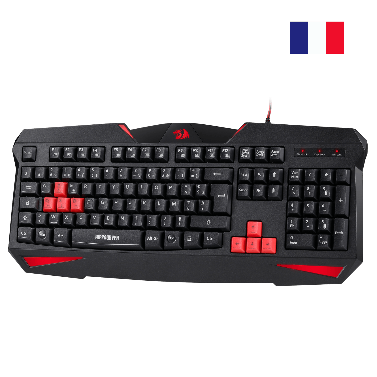 Redragon K301 AZERTY FR Gaming Keyboard, Membrane Keyboard, 12 Multimedia Keys, Anti-Ghosting, Swappable Keys, Red Backlight, Splash-Resistant, USB, Windows Compatible