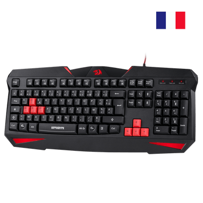 Redragon K301 AZERTY FR Gaming Keyboard, Membrane Keyboard, 12 Multimedia Keys, Anti-Ghosting, Swappable Keys, Red Backlight, Splash-Resistant, USB, Windows Compatible