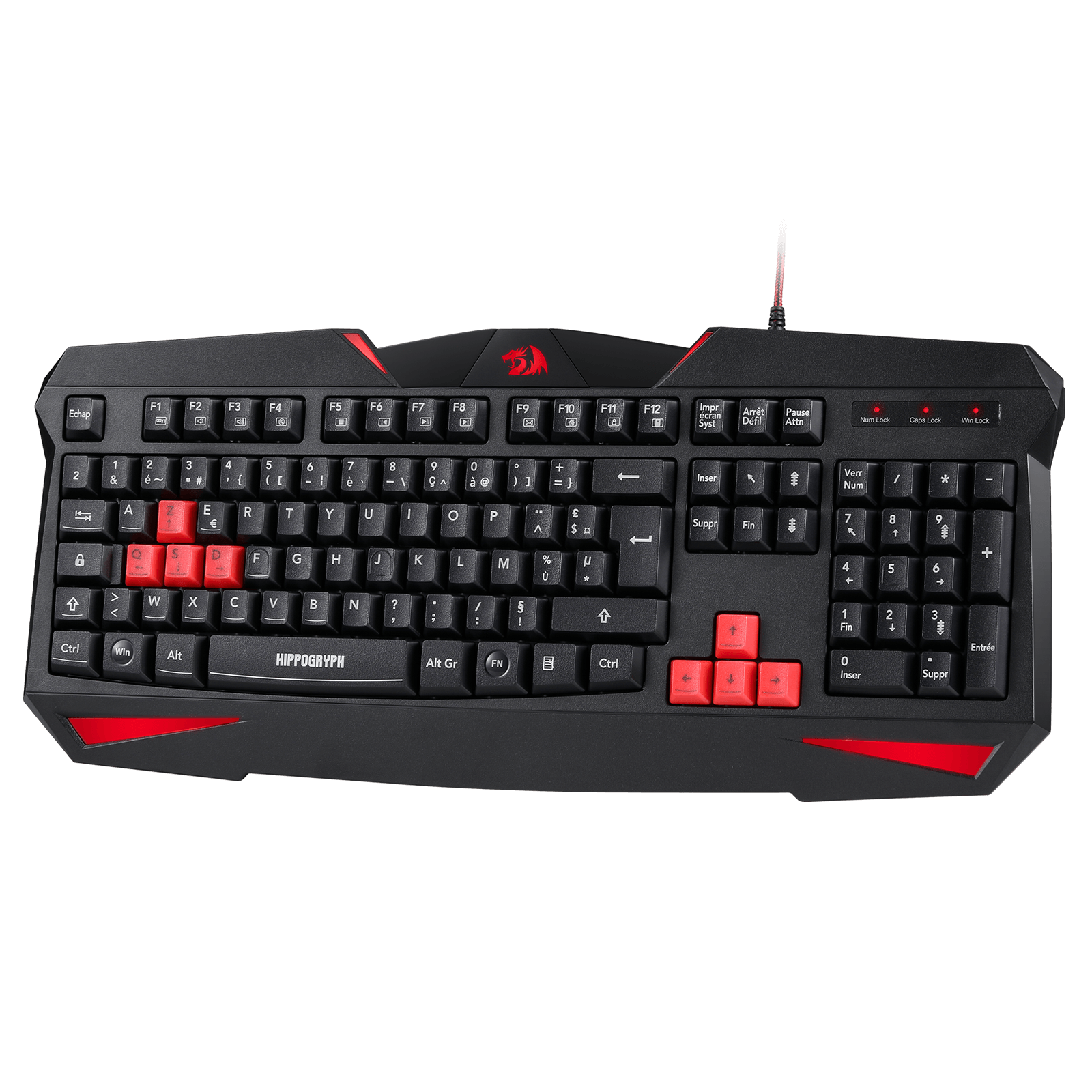 Redragon K301 AZERTY FR Gaming Keyboard, Membrane Keyboard, 12 Multimedia Keys, Anti-Ghosting, Swappable Keys, Red Backlight, Splash-Resistant, USB, Windows Compatible