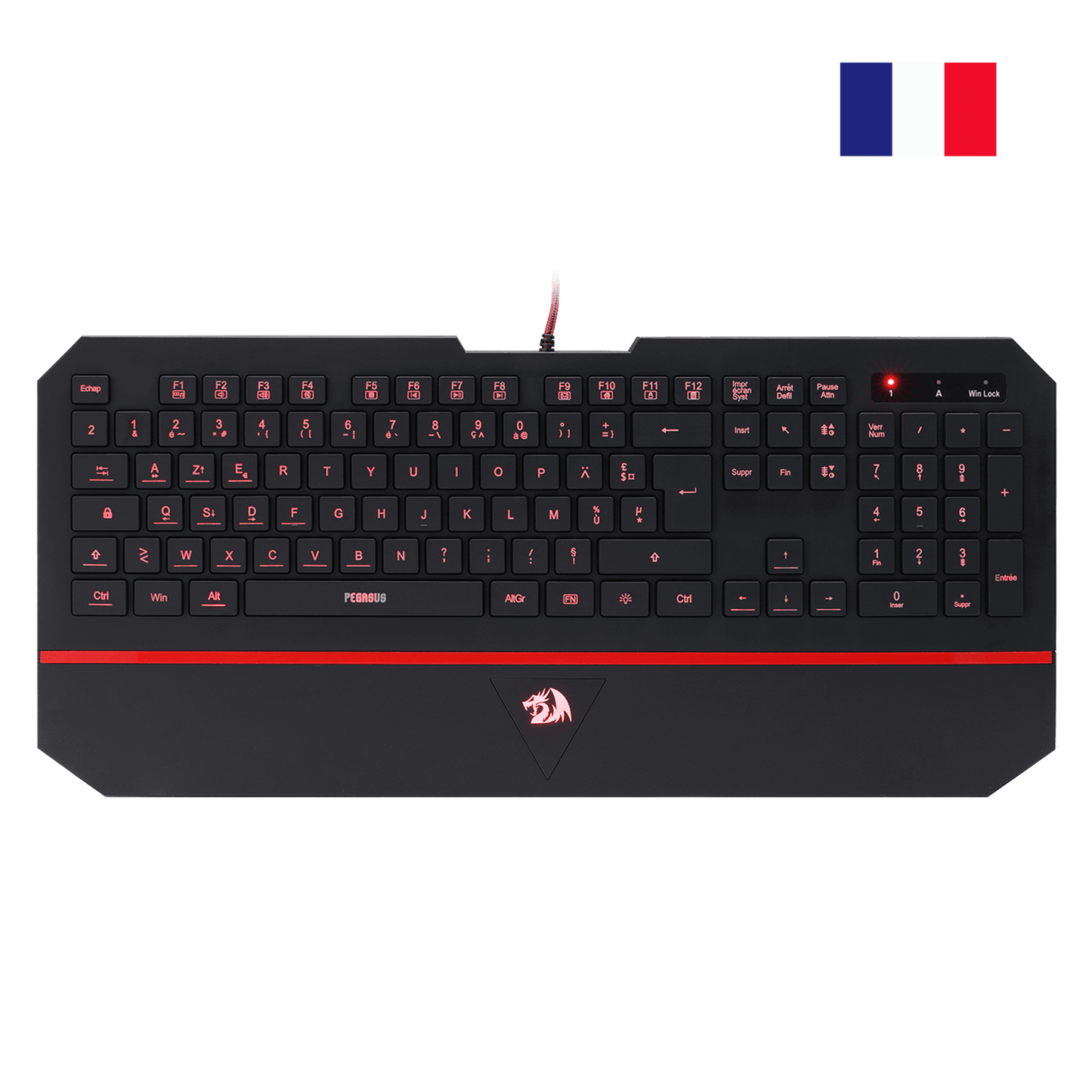 Redragon EU K502 Clavier De Jeu À Membrane Filiaire、avec Repose-Poignet、Touches Multimédia、Mince、Durable、Silencieux、Ergonomique、AZERTY FR、Parfait pour Ordinateur、Idéal pour Les Players、Noir