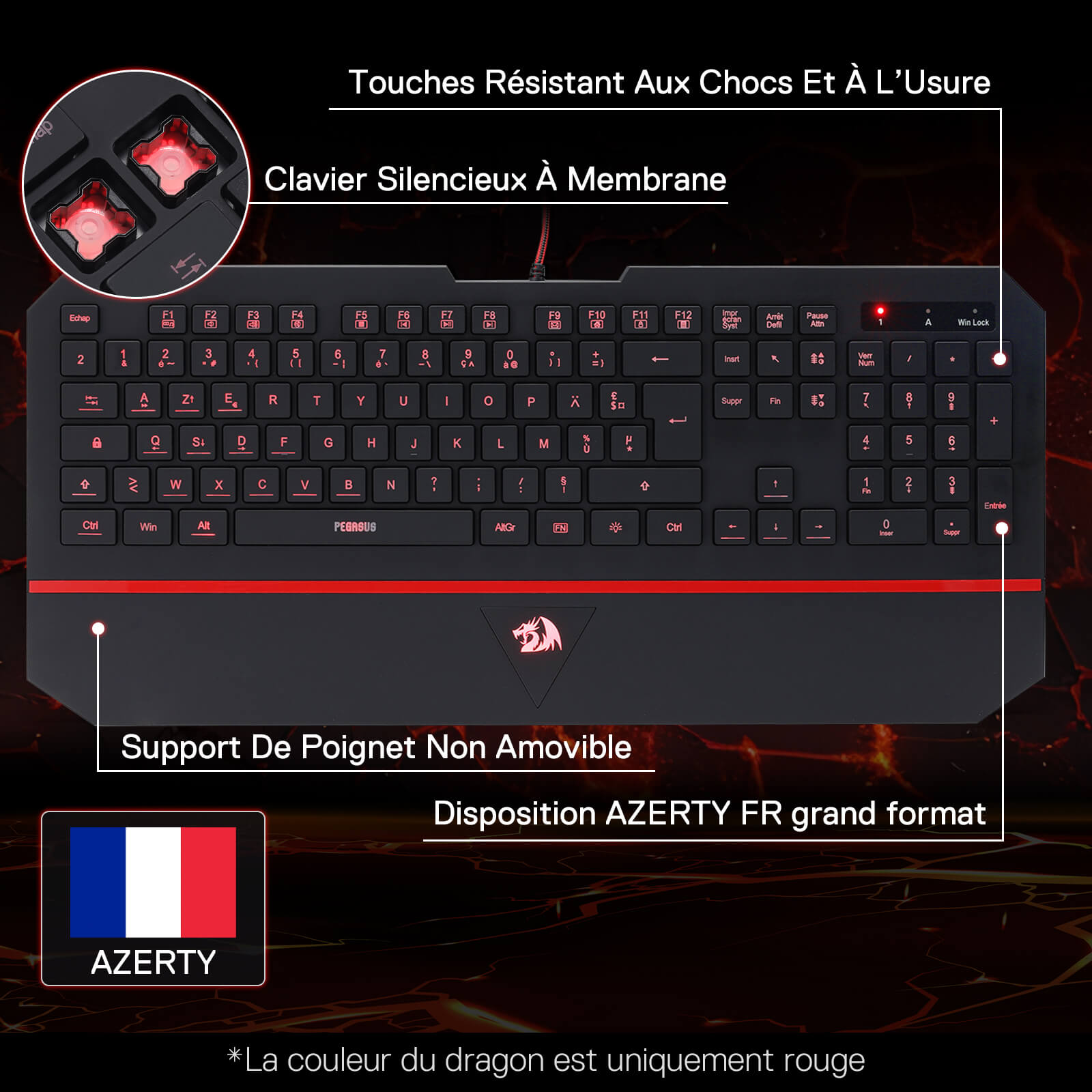 Redragon EU Gaming keyboard with features highlighted on a dark background