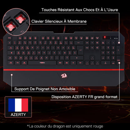Redragon EU Gaming keyboard with features highlighted on a dark background