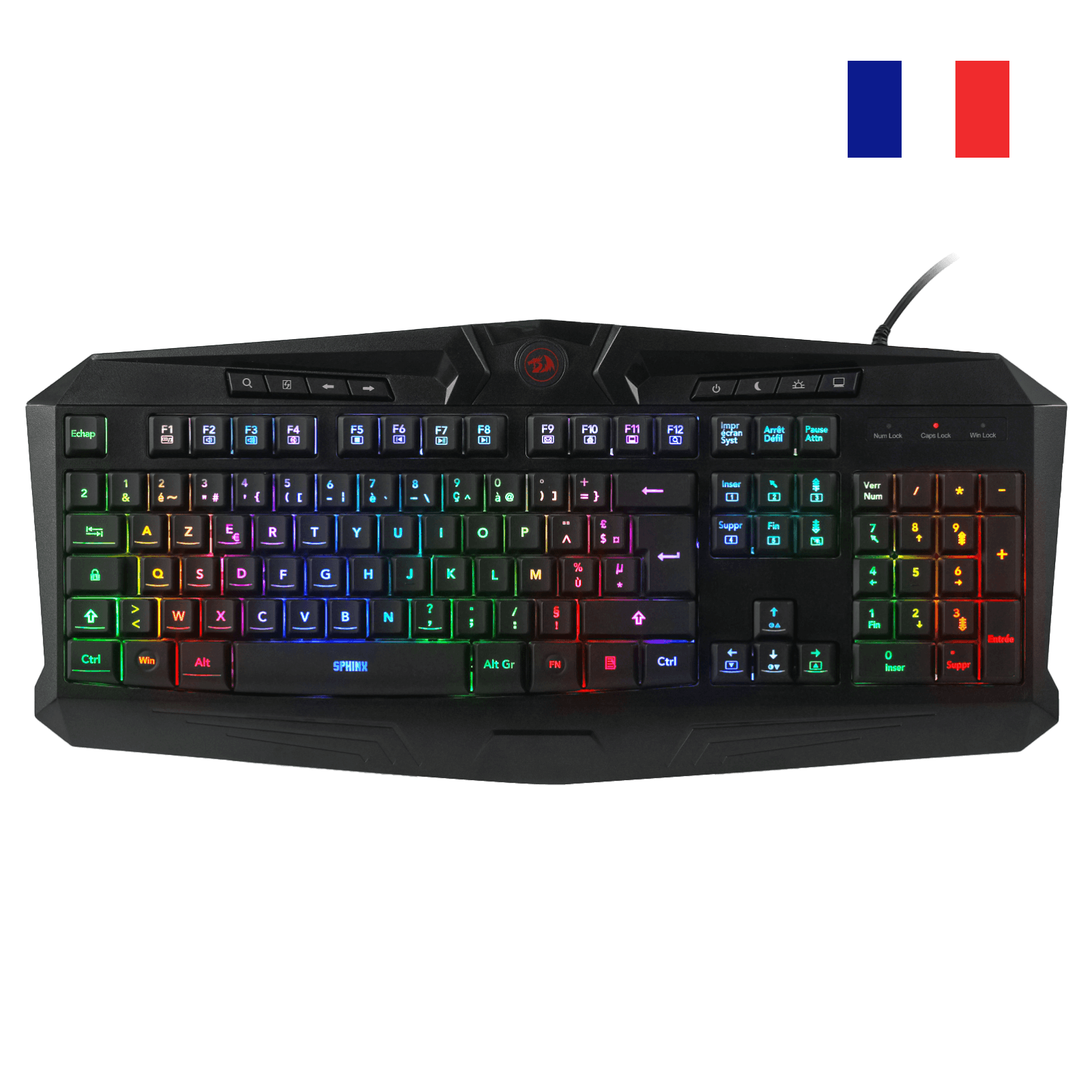Redragon EU K503 AZERTY Wired Gaming Keyboard, RGB LED Backlight, Multimedia Keys, Silent Membrane Keyboard with Wrist Rest for Windows PC (Black)
