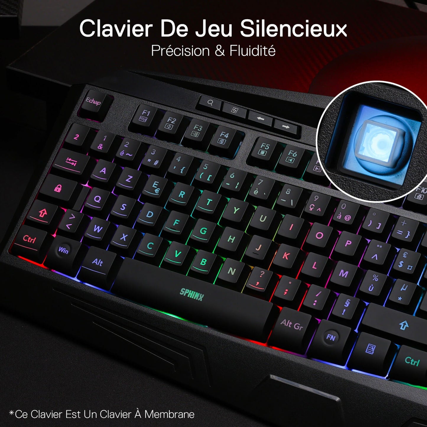 Redragon EU Gaming keyboard with membrane keys on a dark background, featuring the brand 'Sphinx'.