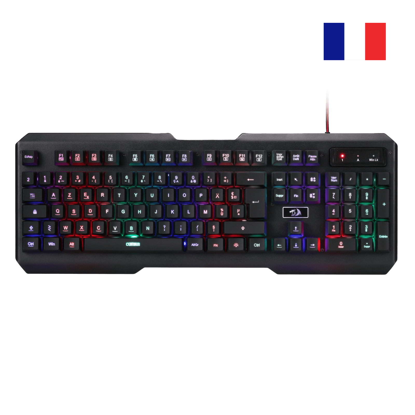 Redragon EU K506 Clavier gaming filaire à membrane éclairage LED arc-en-ciel, résistant à la poussière, clavier USB silencieux, 19 touches anti-ghosting, durable, AZERTY FR - PC/Ordinateur portable, Noir