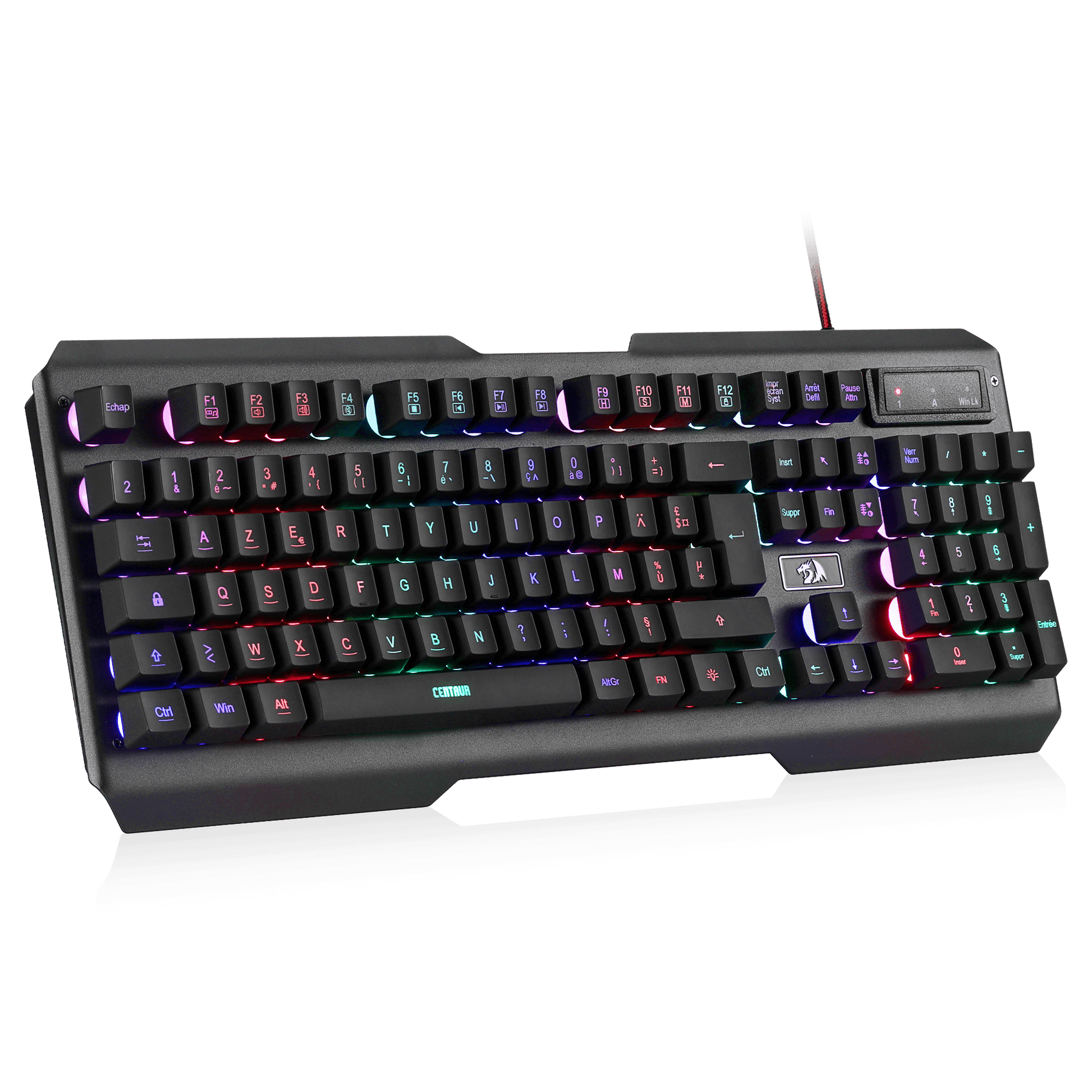 Redragon EU K506 Clavier gaming filaire à membrane éclairage LED arc-en-ciel, résistant à la poussière, clavier USB silencieux, 19 touches anti-ghosting, durable, AZERTY FR - PC/Ordinateur portable, Noir