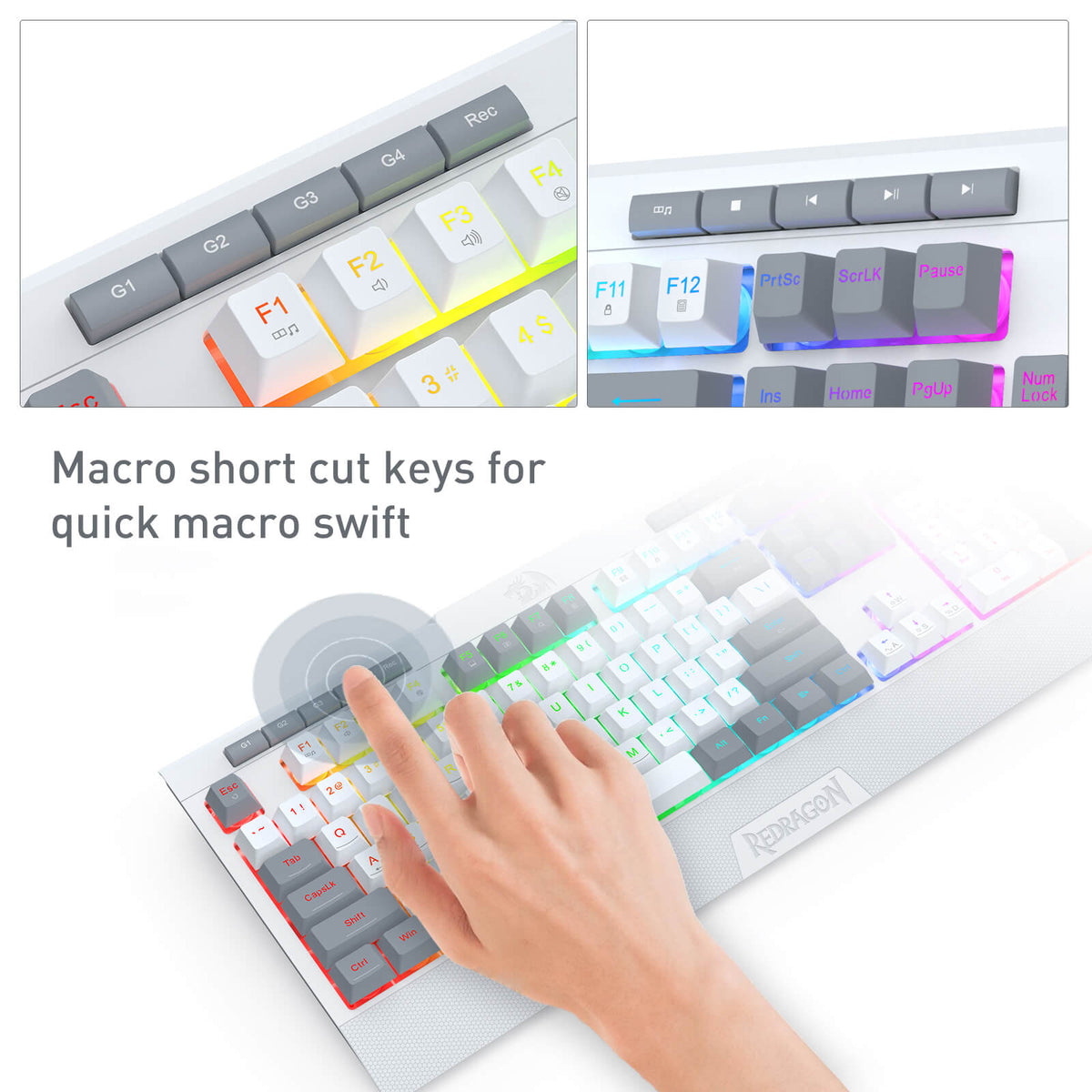 Redragon EU K525 RGB Backlit Membrane Gaming Keyboard with Multimedia Keys, Linear Mechanical-Feel Switch, 4 Extra On-Board Macro Keys, Dedicated Media Control, Detachable Wrist Rest