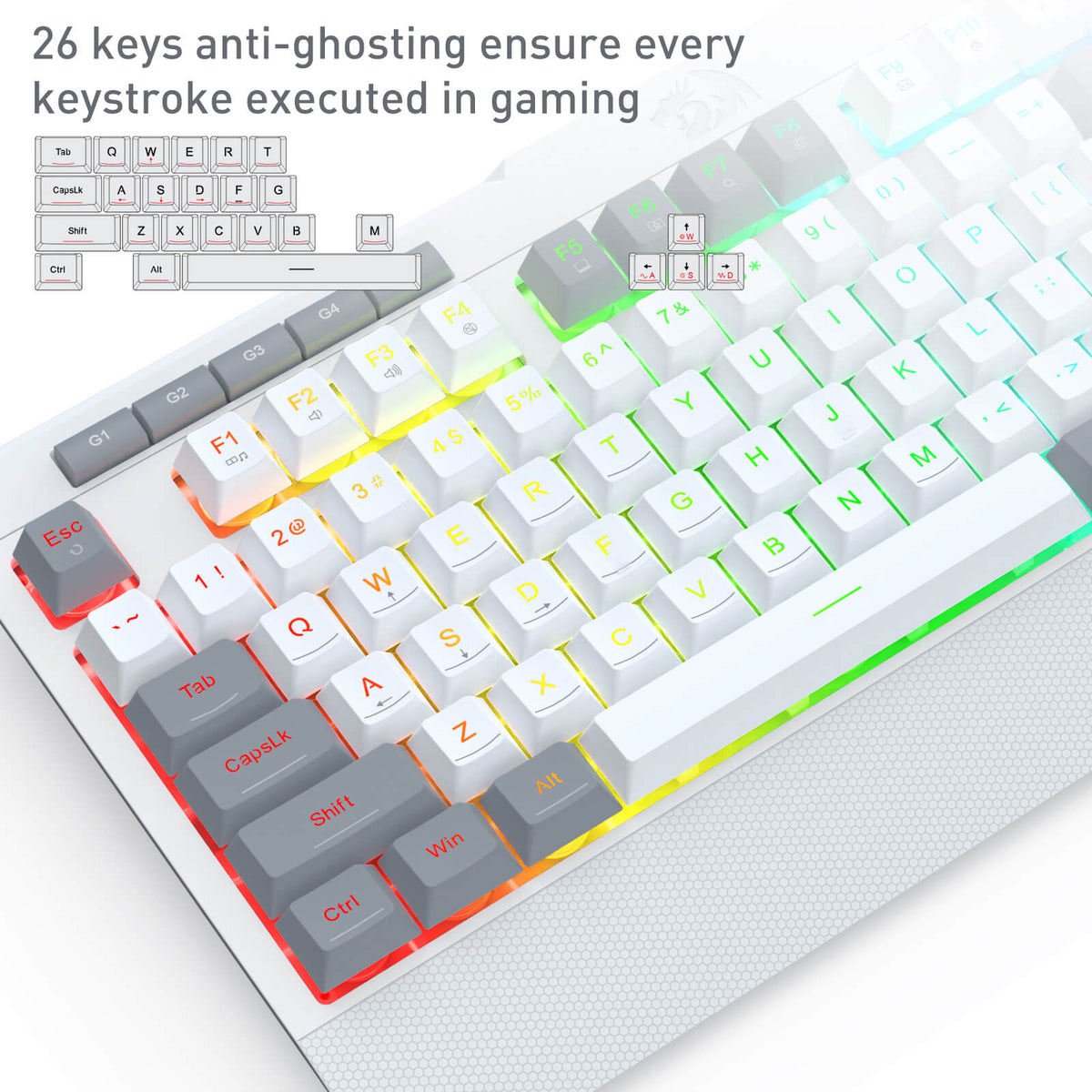 Redragon EU K525 RGB Backlit Membrane Gaming Keyboard with Multimedia Keys, Linear Mechanical-Feel Switch, 4 Extra On-Board Macro Keys, Dedicated Media Control, Detachable Wrist Rest