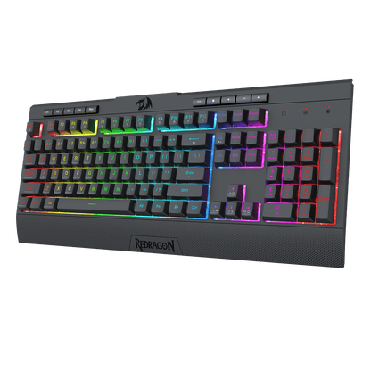 Redragon EU K525 RGB Backlit Membrane Gaming Keyboard with Multimedia Keys, Linear Mechanical-Feel Switch, 4 Extra On-Board Macro Keys, Dedicated Media Control, Detachable Wrist Rest