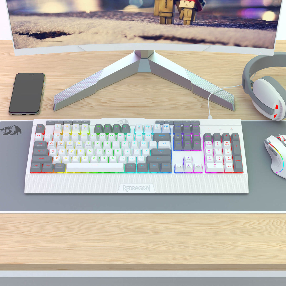 Redragon EU K525 RGB Backlit Membrane Gaming Keyboard with Multimedia Keys, Linear Mechanical-Feel Switch, 4 Extra On-Board Macro Keys, Dedicated Media Control, Detachable Wrist Rest