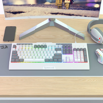 Redragon EU K525 RGB Backlit Membrane Gaming Keyboard with Multimedia Keys, Linear Mechanical-Feel Switch, 4 Extra On-Board Macro Keys, Dedicated Media Control, Detachable Wrist Rest