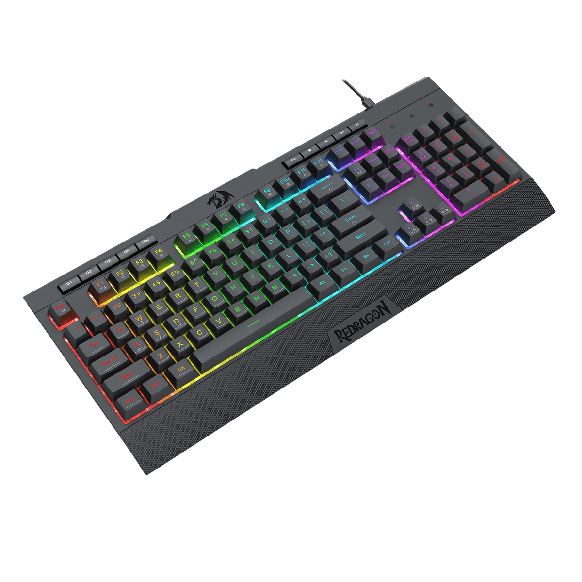 Redragon EU K525 RGB Backlit Membrane Gaming Keyboard with Multimedia Keys, Linear Mechanical-Feel Switch, 4 Extra On-Board Macro Keys, Dedicated Media Control, Detachable Wrist Rest
