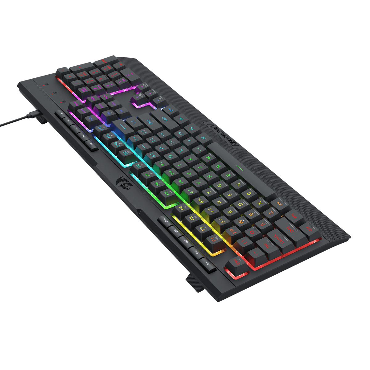 Redragon EU K525 RGB Backlit Membrane Gaming Keyboard with Multimedia Keys, Linear Mechanical-Feel Switch, 4 Extra On-Board Macro Keys, Dedicated Media Control, Detachable Wrist Rest