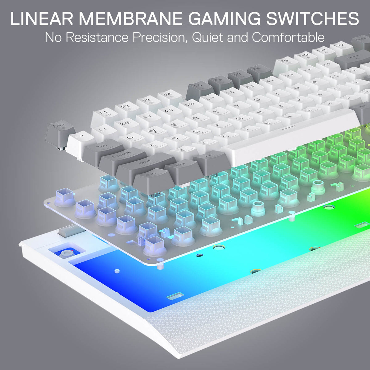Redragon EU K525 Keyboard with linear membrane gaming switches on a gray background