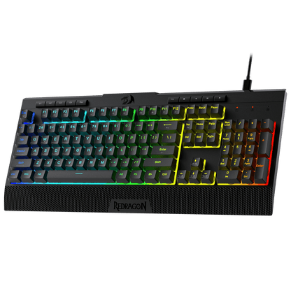 Redragon EU K525 RGB Backlit Membrane Gaming Keyboard with Multimedia Keys, Linear Mechanical-Feel Switch, 4 Extra On-Board Macro Keys, Dedicated Media Control, Detachable Wrist Rest | show