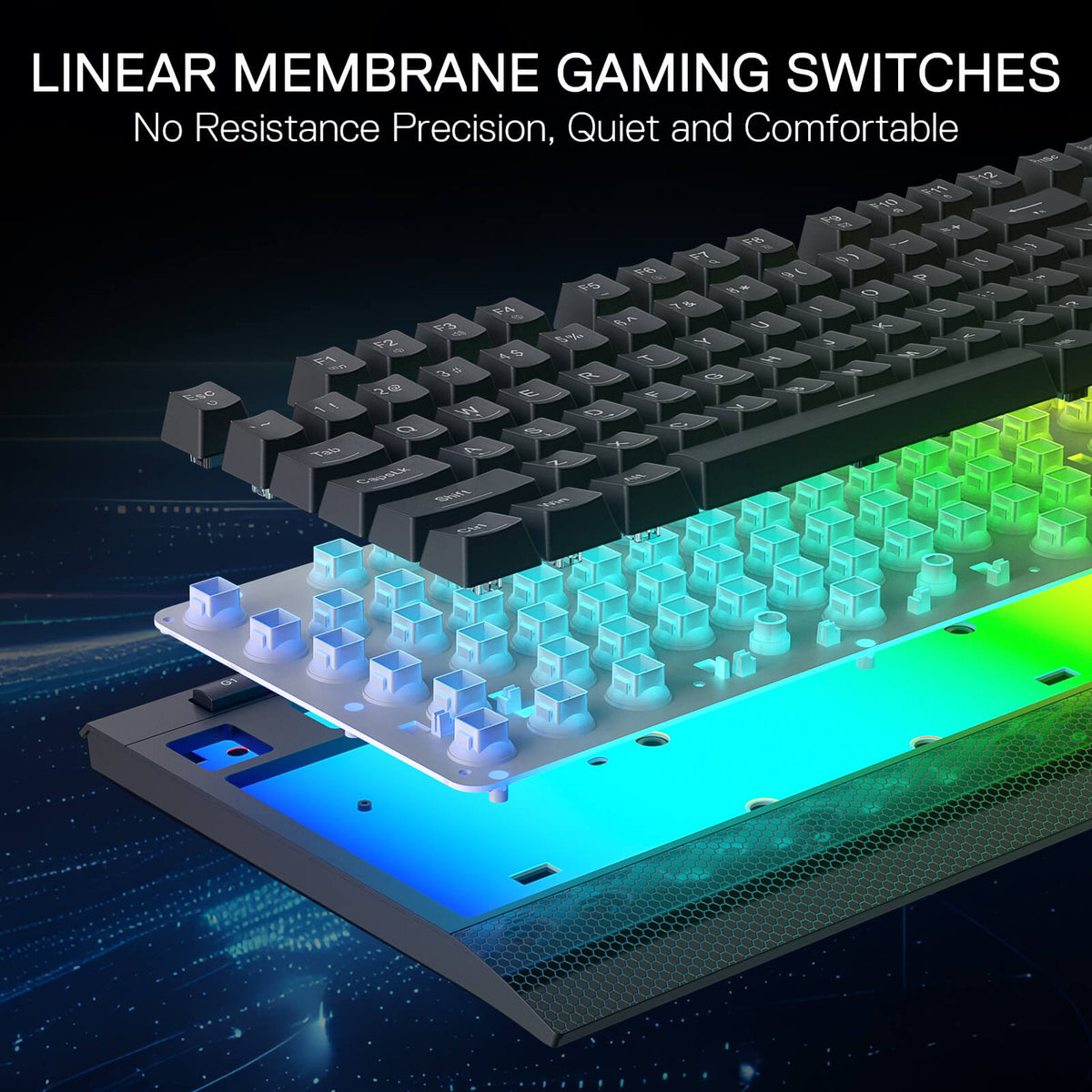 Redragon EU K525 Gaming keyboard with linear membrane switches on a dark background